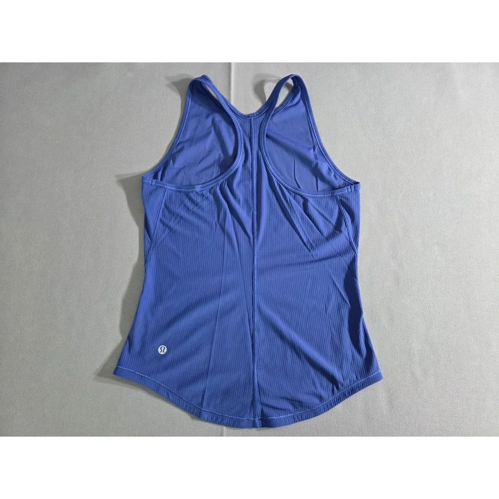 Lululemon Shirt Womens 2 Blue Ribbed Essential Tank Top Running Gym Stretch